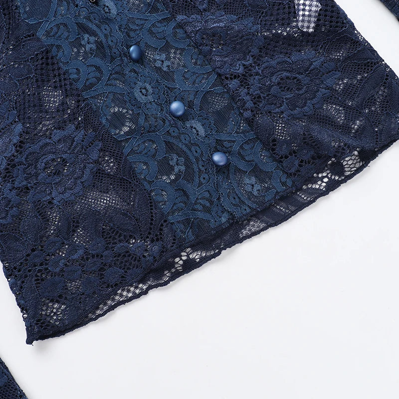 New Women's Clothing With European And American Style Sexy And Slim Fit V-Neck Lace Long Sleeved Top For Women CF24365MHO