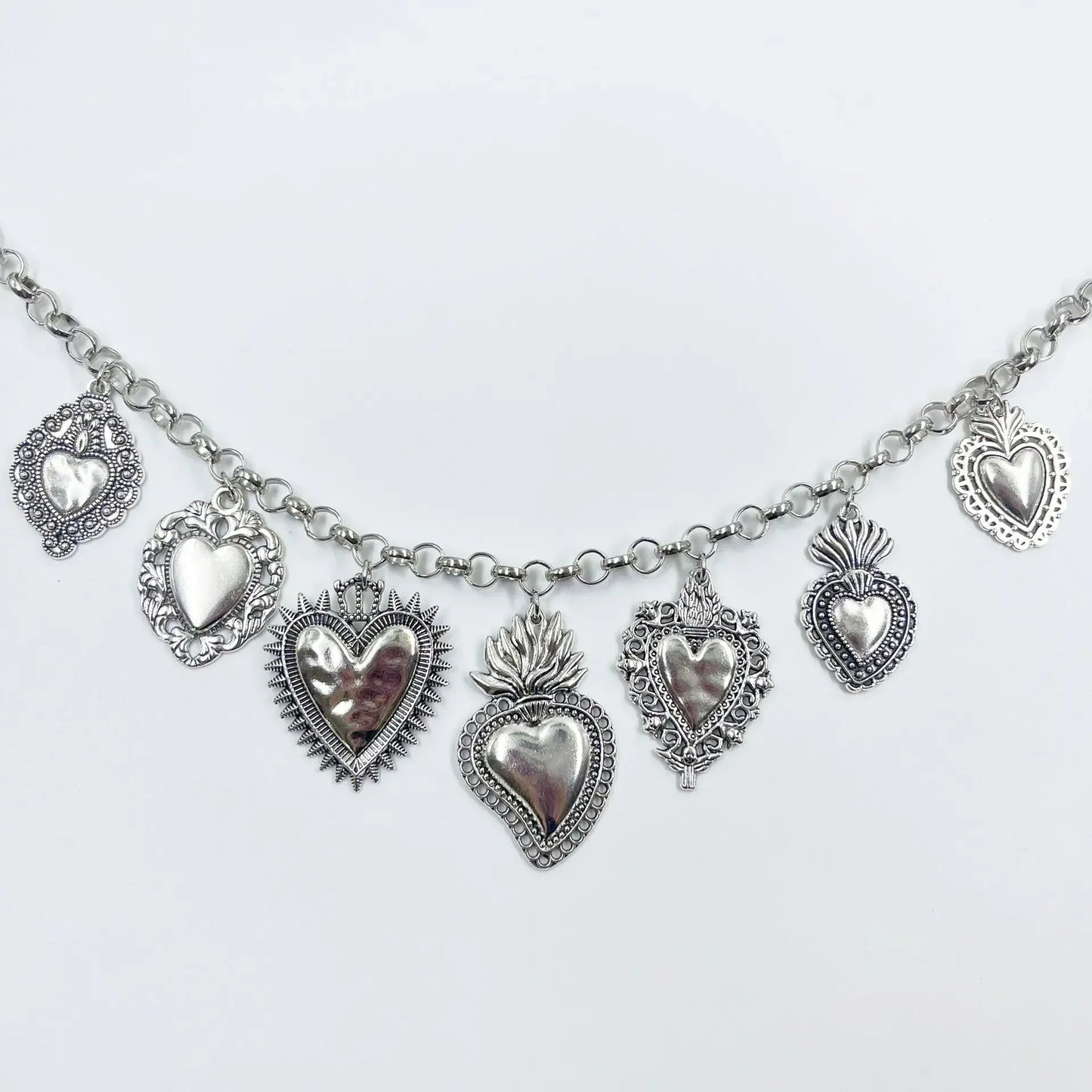 Silver Plated Sacred Heart Chokers Necklaces Vintage Stainless Steel Christian Catholic Pendant Collar Women's Jewelry Gifts