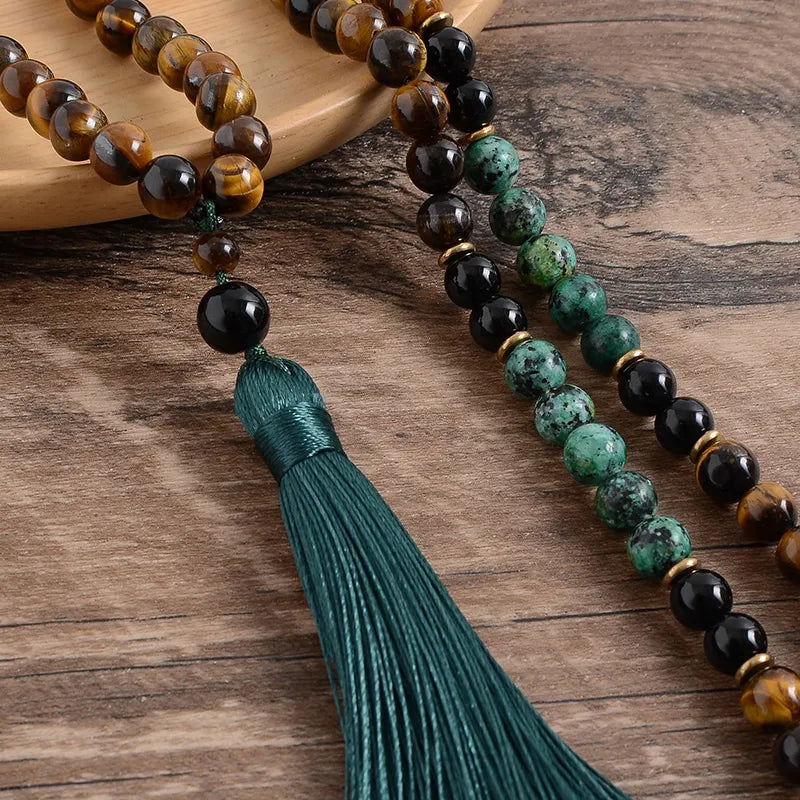 Tiger Eyes Africana Black Onyx Mala