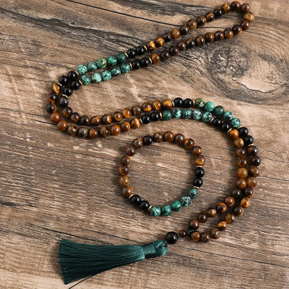 Tiger Eyes Africana Black Onyx Mala