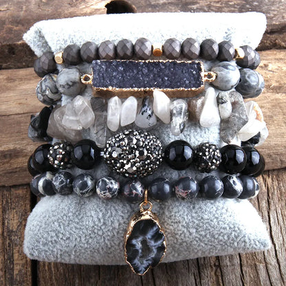 Natural Stone Druzy Bracelet Stack (Collection C)