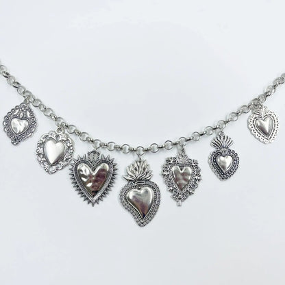 Silver Plated Sacred Heart Chokers Necklaces Vintage Stainless Steel Christian Catholic Pendant Collar Women's Jewelry Gifts