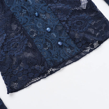 New Women's Clothing With European And American Style Sexy And Slim Fit V-Neck Lace Long Sleeved Top For Women  CF24365MHO