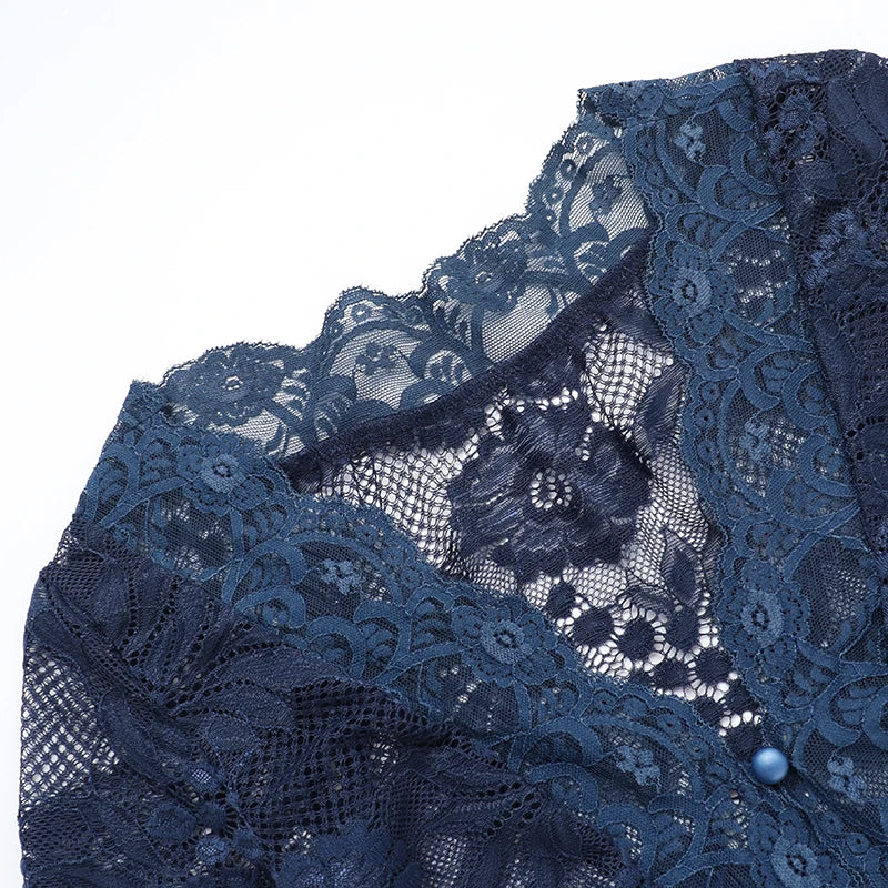 New Women's Clothing With European And American Style Sexy And Slim Fit V-Neck Lace Long Sleeved Top For Women  CF24365MHO