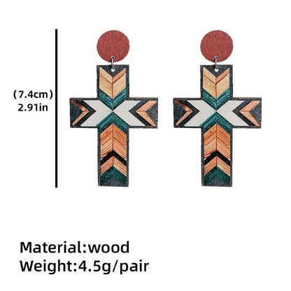 American West Wooden Cross Earrings