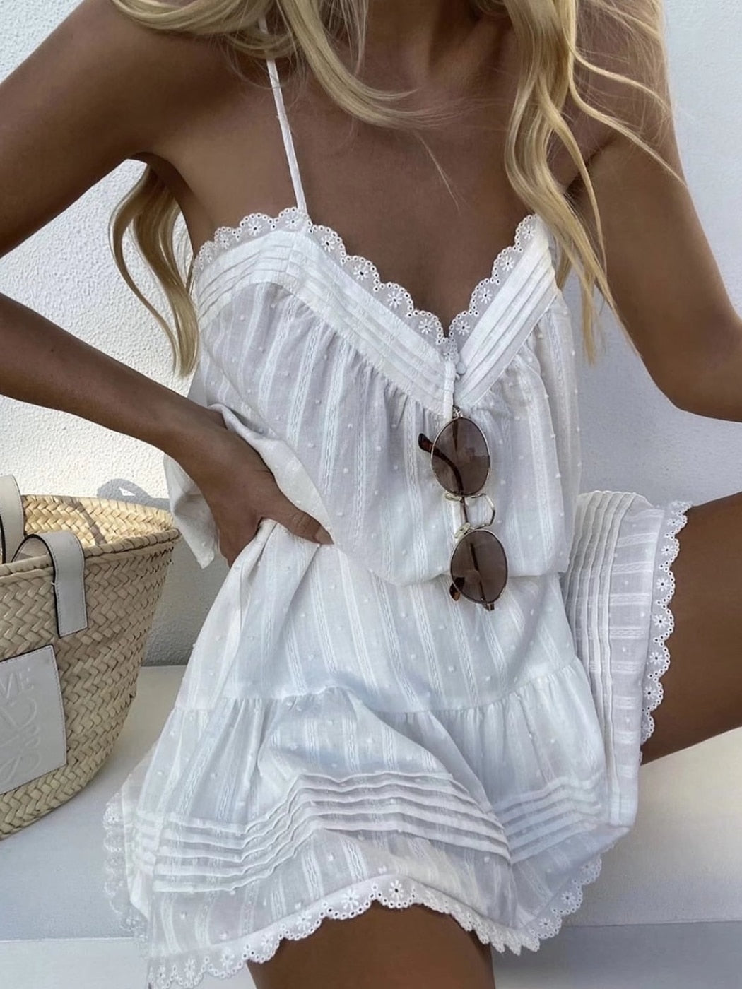 White Lace Beach Two Pieces Set