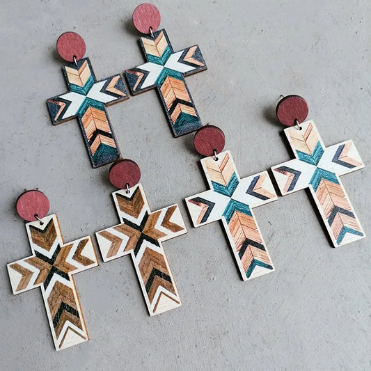 American West Wooden Cross Earrings