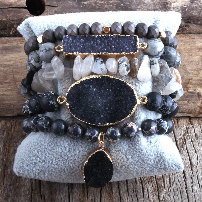 Natural Stone Druzy Bracelet Stack (Collection B)