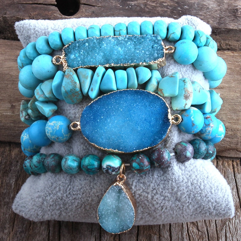 Natural Stone Druzy Bracelet Stack (Collection B)