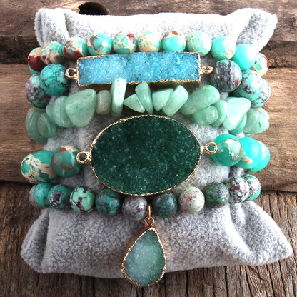 Natural Stone Druzy Bracelet Stack (Collection B)