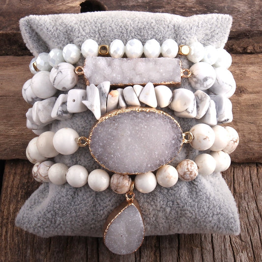 Natural Stone Druzy Bracelet Stack (Collection B)