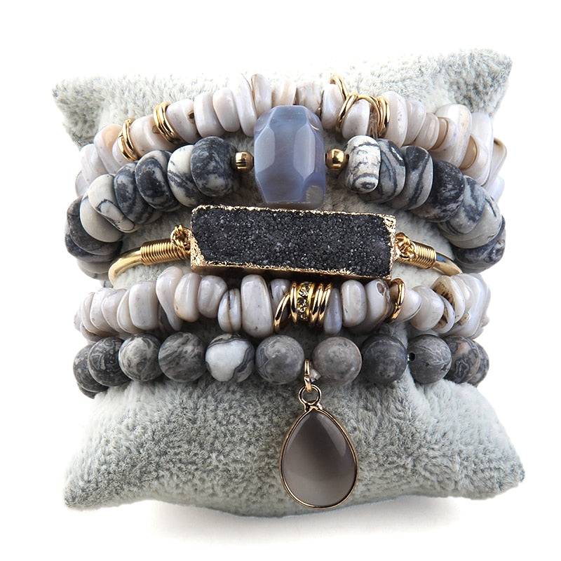 Natural Stone & Druzy Bracelet Stack (Collection A)