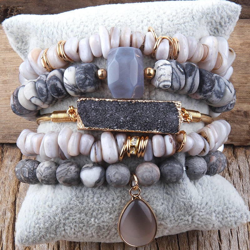 Natural Stone & Druzy Bracelet Stack (Collection A)