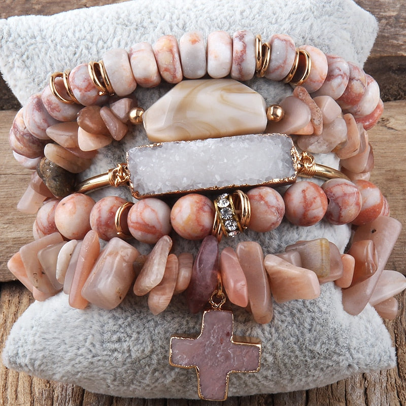 Natural Stone & Druzy Bracelet Stack (Collection A)