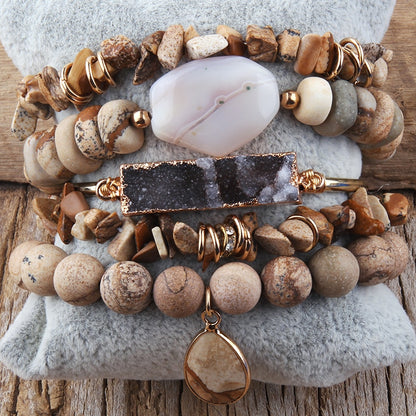 Natural Stone & Druzy Bracelet Stack (Collection A)